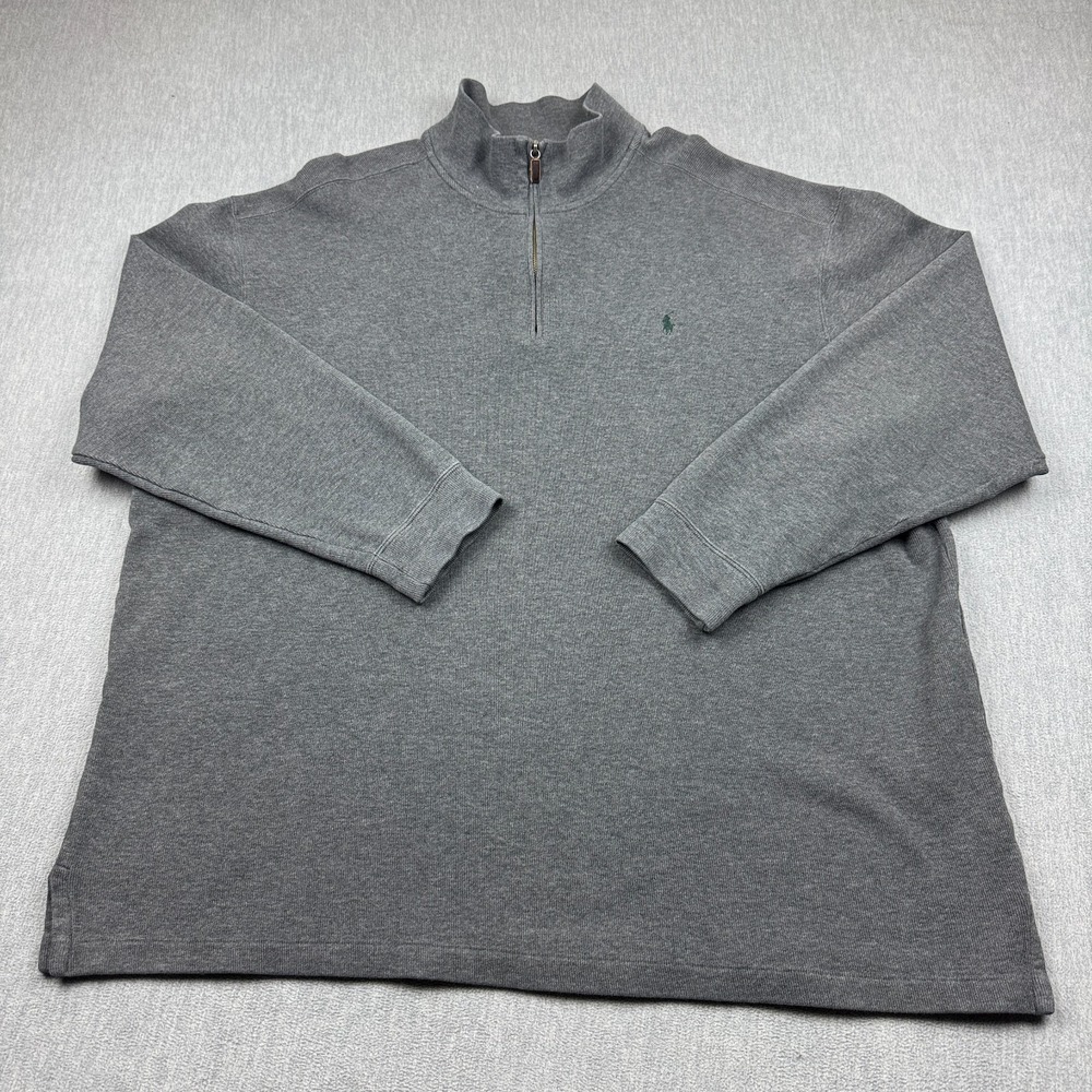 Vintage Polo Ralph Lauren Sweater Mens 3XL Tall Gray 1/4 Zip Pullover Mock‎ Neck